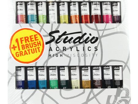 Pebeo Studio Acrylic Sets - 20 X 20ml Set + Brush Sale