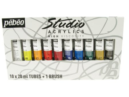 Pebeo Studio Acrylic Sets - 10 X 20ml Set + Brush Supply