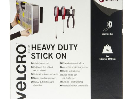 VELCRO Brand Heavy Duty Stick On Tape Hook & Loop 50mm x 5m Black Supply