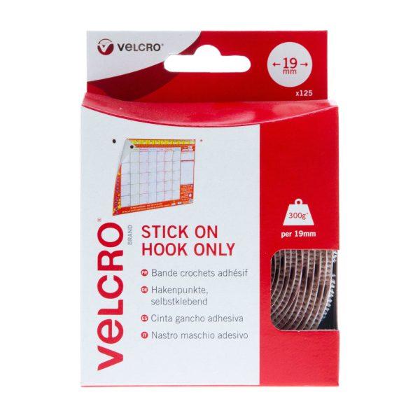 VELCRO Brand Stick On Coins Hook Only 19mm x 125 White Online now