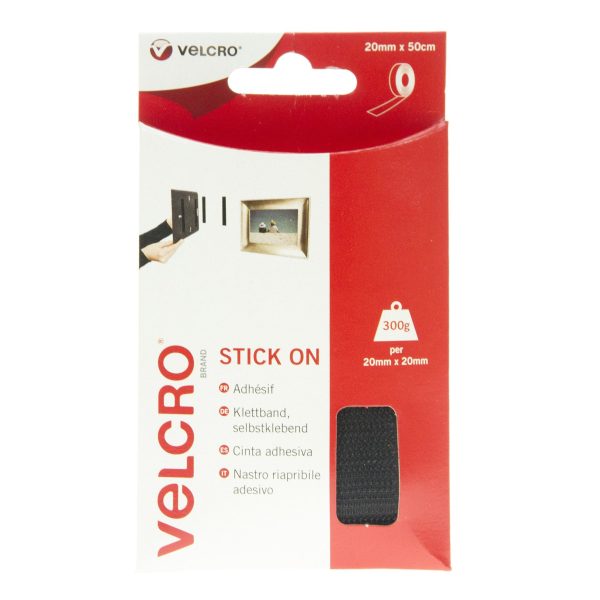 VELCRO Brand Stick On Tape Hook & Loop 20mm x 50cm Black Fashion