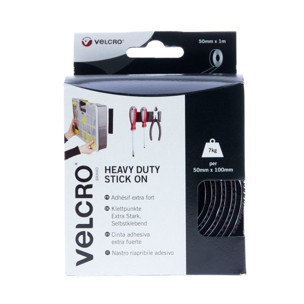 VELCRO Brand Heavy Duty Stick On Tape Hook & Loop 50mm x 1m Black Online now