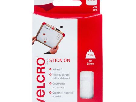 VELCRO Brand Stick On Squares Hook & Loop 25mm x 24 Sets White Hot on Sale