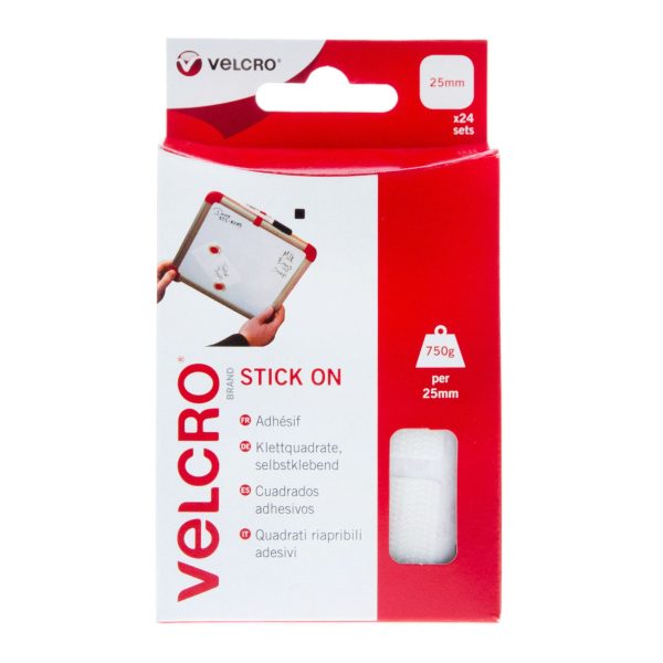 VELCRO Brand Stick On Squares Hook & Loop 25mm x 24 Sets White Hot on Sale