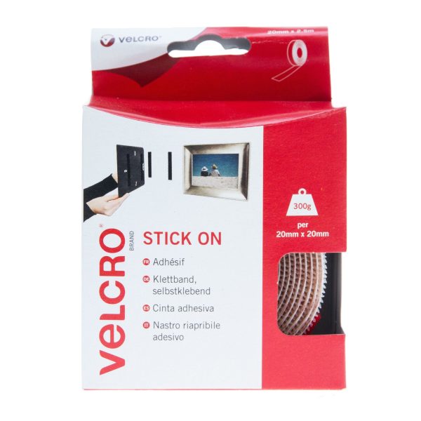 VELCRO Brand Stick On Tape Hook & Loop 20mm x 2.5m White Fashion