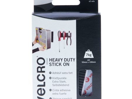 VELCRO Brand Heavy Duty Stick On Strips Hook & Loop 50mm x 100mm x 2 Sets Black For Discount