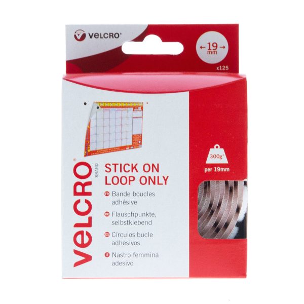 VELCRO Brand Stick On Coins Loop Only 19mm x 125 White on Sale