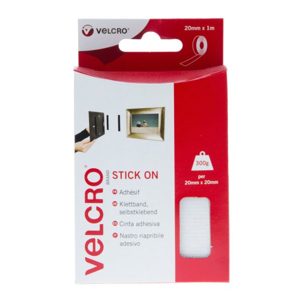 VELCRO Brand Stick On Tape Hook & Loop 20mm x1m White Fashion