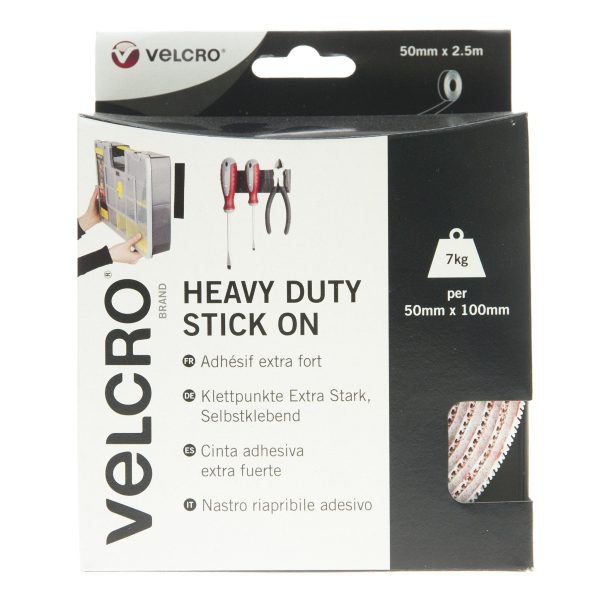 VELCRO Brand Heavy Duty Stick On Tape Hook & Loop 50mm x 2.5m White Sale