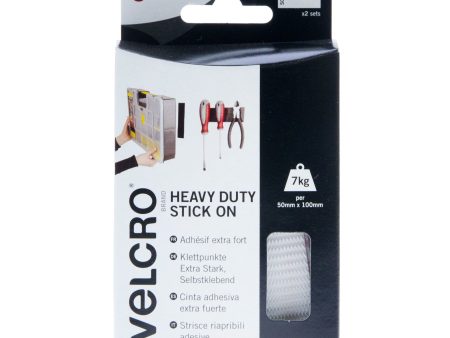 VELCRO Brand Heavy Duty Stick On Strips Hook & Loop 50mm x 100mm x 2 Sets White on Sale