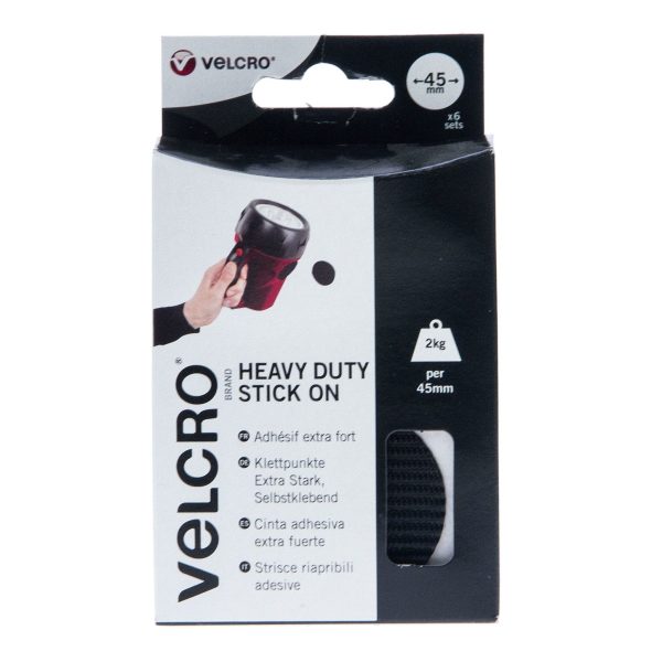 VELCRO Brand Heavy Duty Stick On Coins Hook & Loop 45mm x 6 Sets Black For Discount